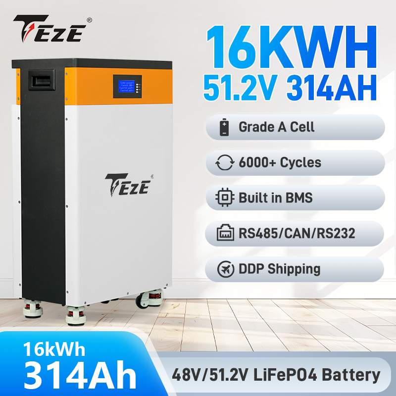 TezePower 16KWH 51.2V 48V 314Ah LiFePO4 Battery 15KWH Home Energy Storage System Battery Mobile ESS With 5A Active Balancer