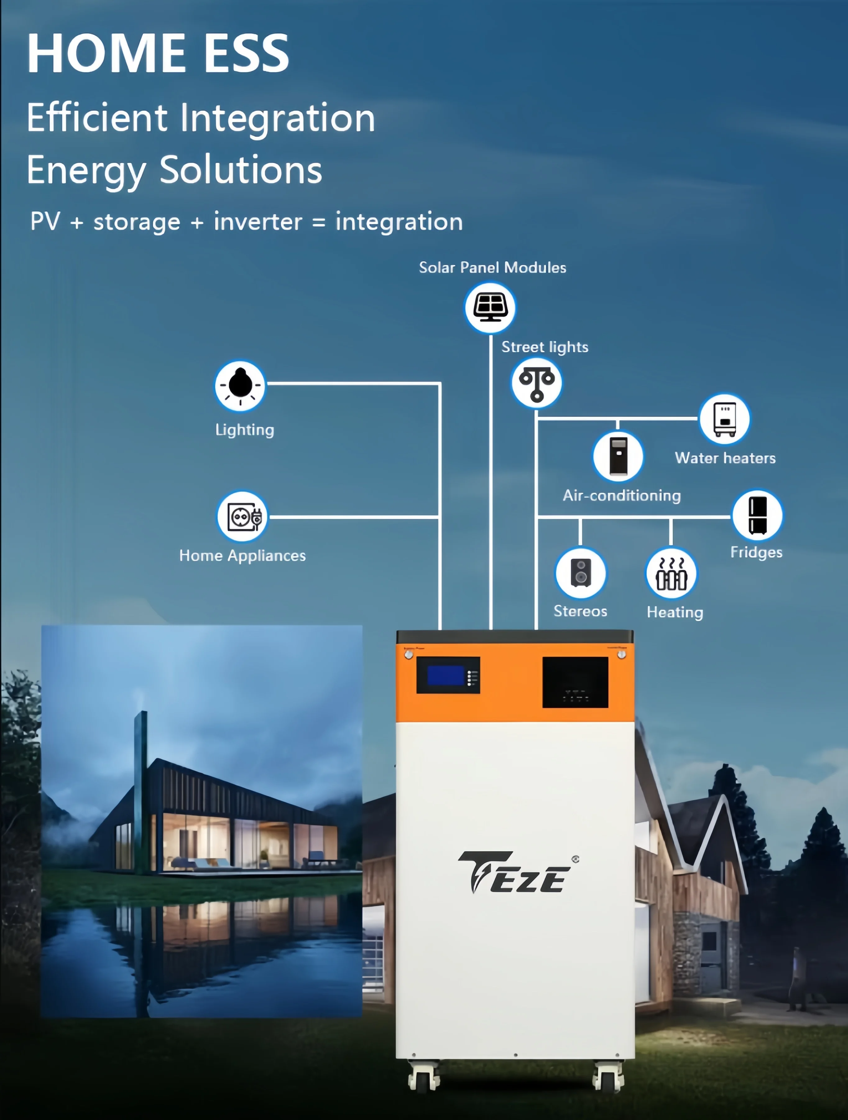 TezePower 16KWH 51.2V 314Ah All in One LiFePO4 Battery Built-in 5KW Hybrid Off-grid Inverter 48V 15KWH Mobile ESS With 5A Active Balancer