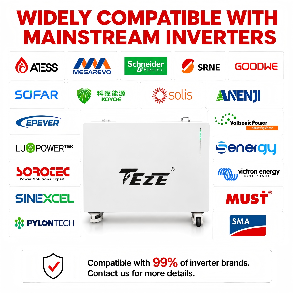 TezePower 20kWh 51.2V 400Ah LiFePO4 Battery IP65 Home Energy Storage with Smart BMS & WiFi