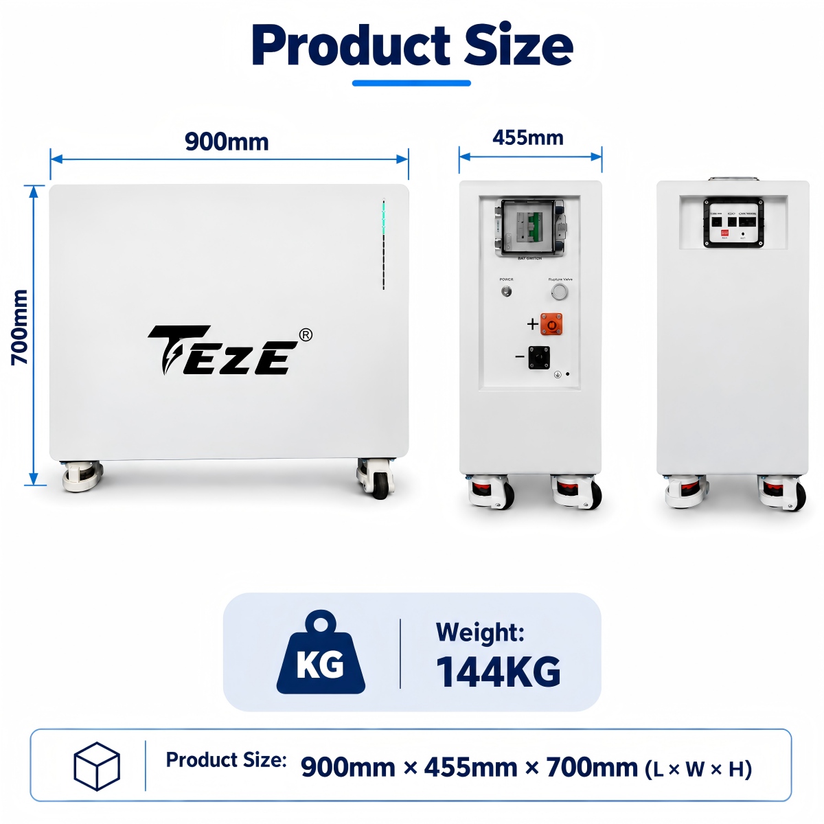 TezePower 20kWh 51.2V 400Ah LiFePO4 Battery IP65 Home Energy Storage with Smart BMS & WiFi