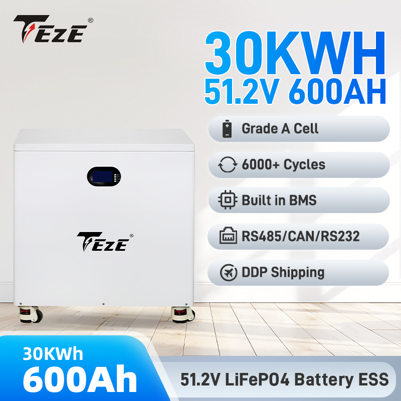 TezePower 51.2V 48V 600Ah 30kWh LiFePO4 Battery Mobile ESS With Active Balancer for Home Energy Storage System