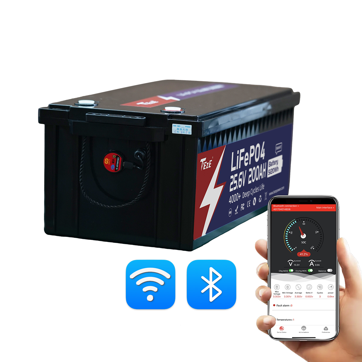 24V200Ah Bluetooth LiFePO4 Battery Lithium Batteries with Self-heating