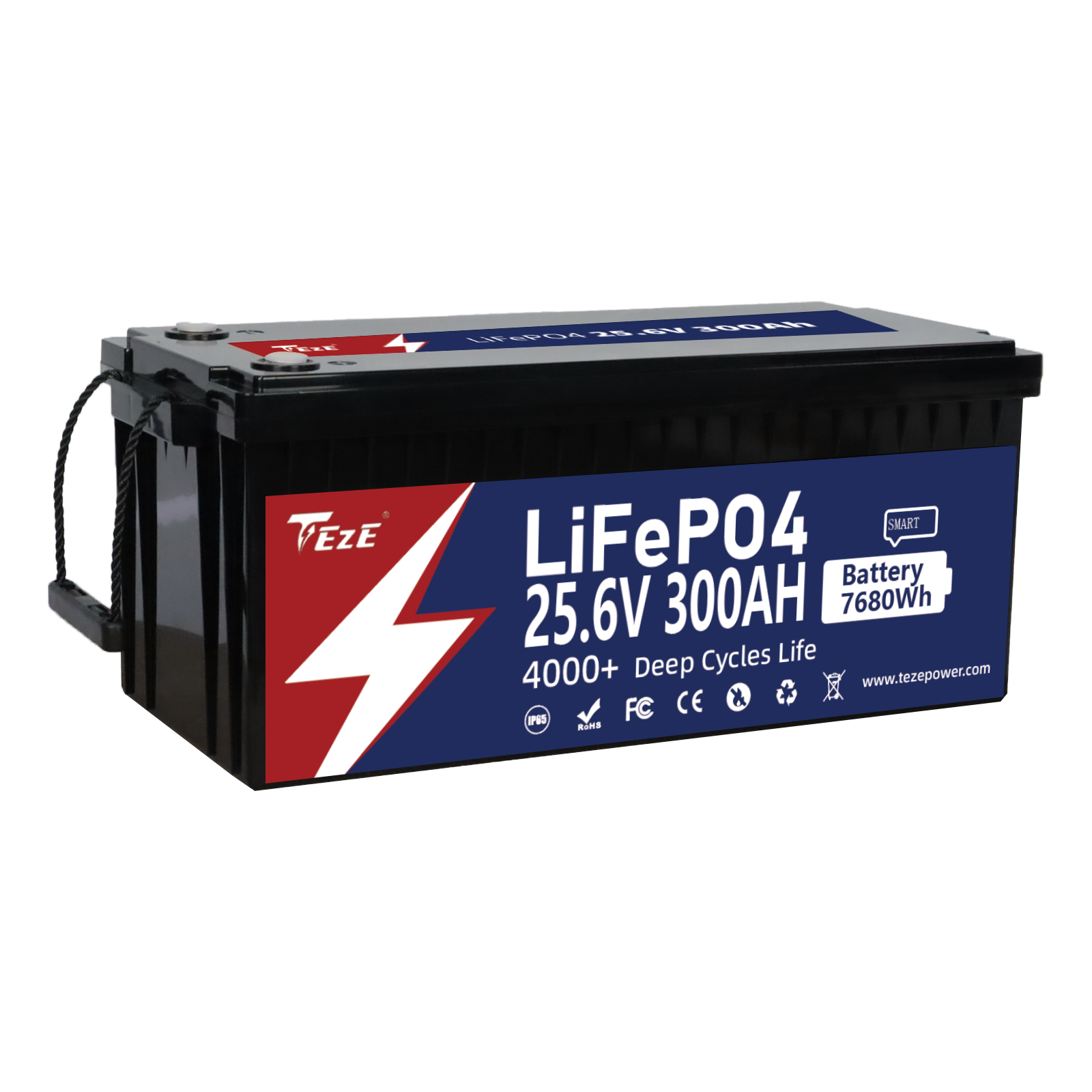 TezePower 24V 300Ah LiFePO4 Lithium iron Battery with Bluetooth Built-in Smart 200A Daly BMS, Self-heating and Active Balancer
