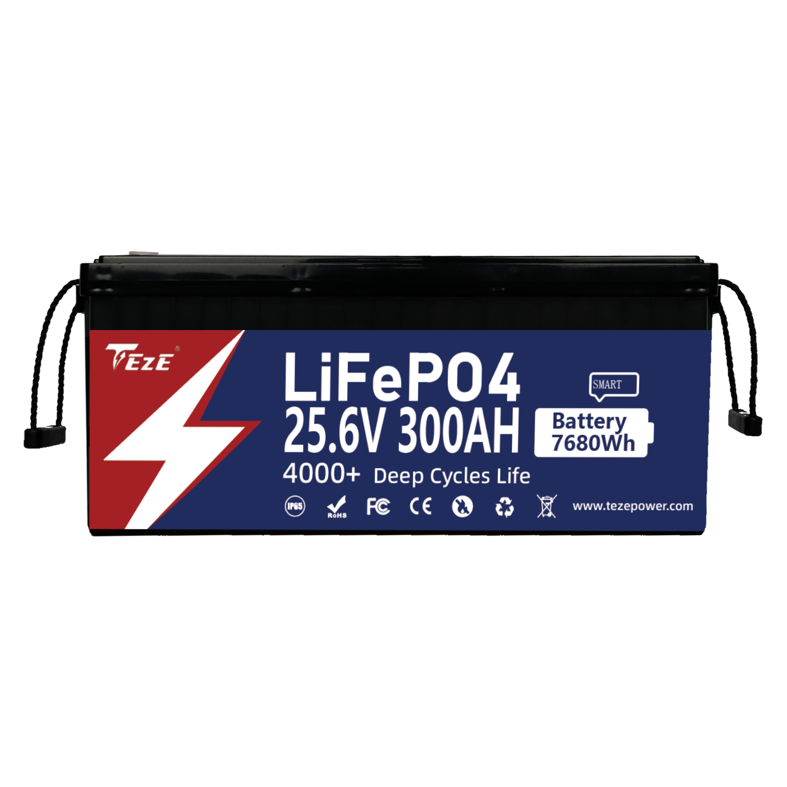 TezePower 24V 300Ah LiFePO4 Lithium iron Battery with Bluetooth Built-in Smart 200A Daly BMS, Self-heating and Active Balancer