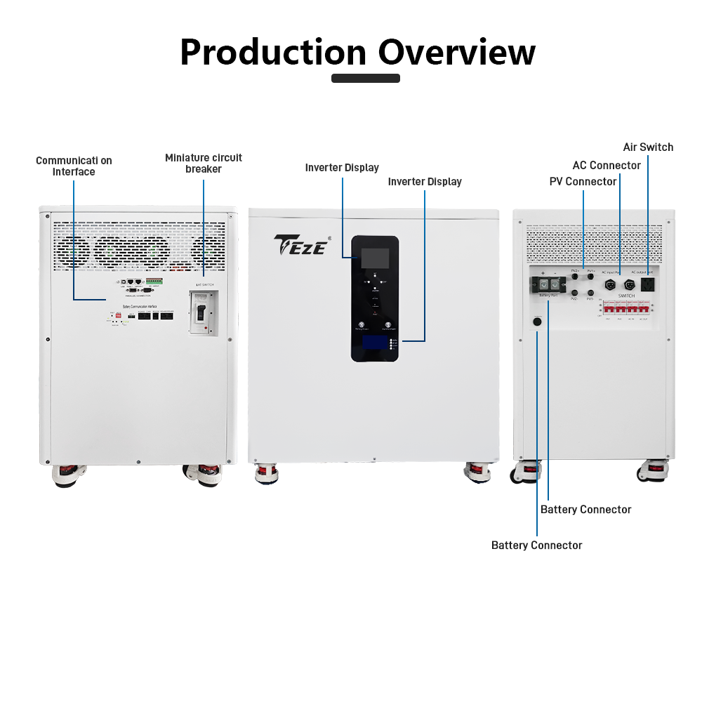 TezePower 51.2V 48V 314Ah All in One 16kWh LiFePO4 Battery Mobile ESS Built-in 10kW Hybrid Off-grid Inverter, BMS, MPPT, Active Balancer, Backup Power for Home
