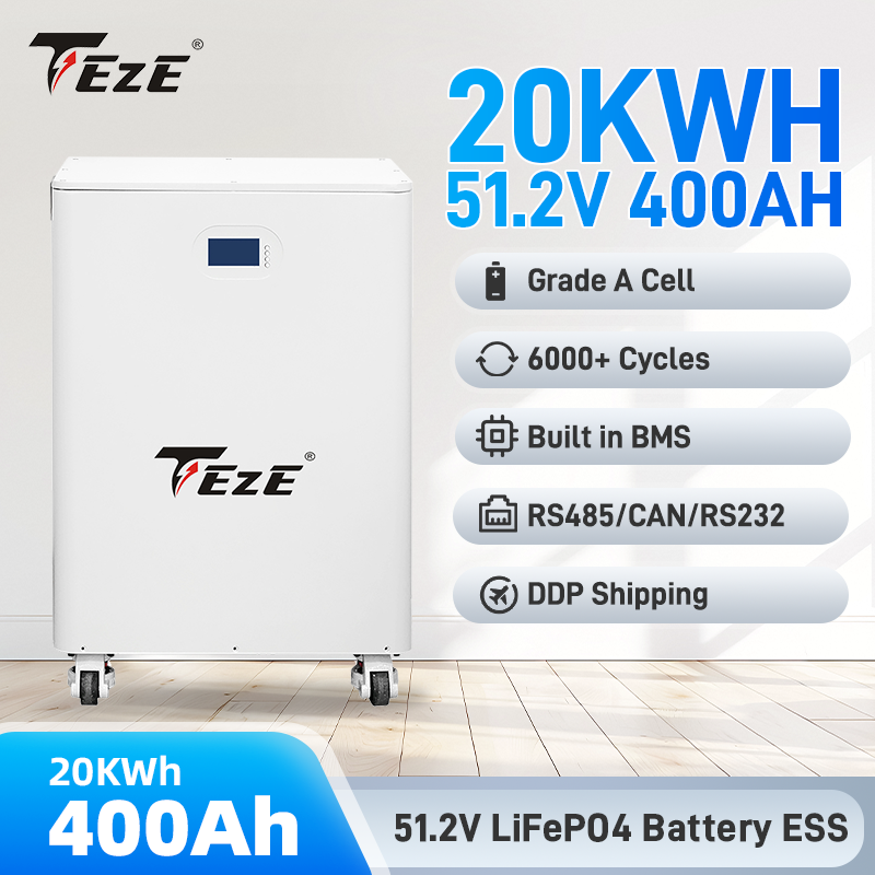TezePower 51.2V 48V 400Ah 20kWh LiFePO4 Battery Mobile ESS With Active Balancer, Home Energy Storage System