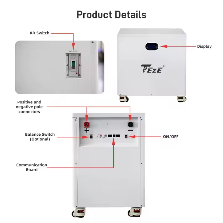 TezePower 51.2V 48V 600Ah 30kWh LiFePO4 Battery Mobile ESS With Active Balancer for Home Energy Storage System