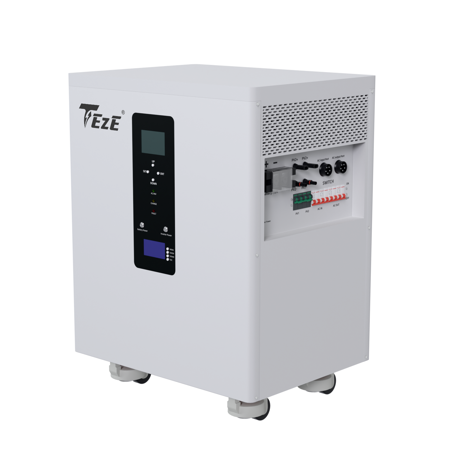 TezePower 48V 51.2V 628Ah 32KWH 30KWH All in One LiFePO4 Battery Mobile ESS Built-in 12kw AC380V Hybrid off-grid Three Phase Inverter, Smart Bluetooth BMS, MPPT, Active Balancer-Solar Battery Systems for Home