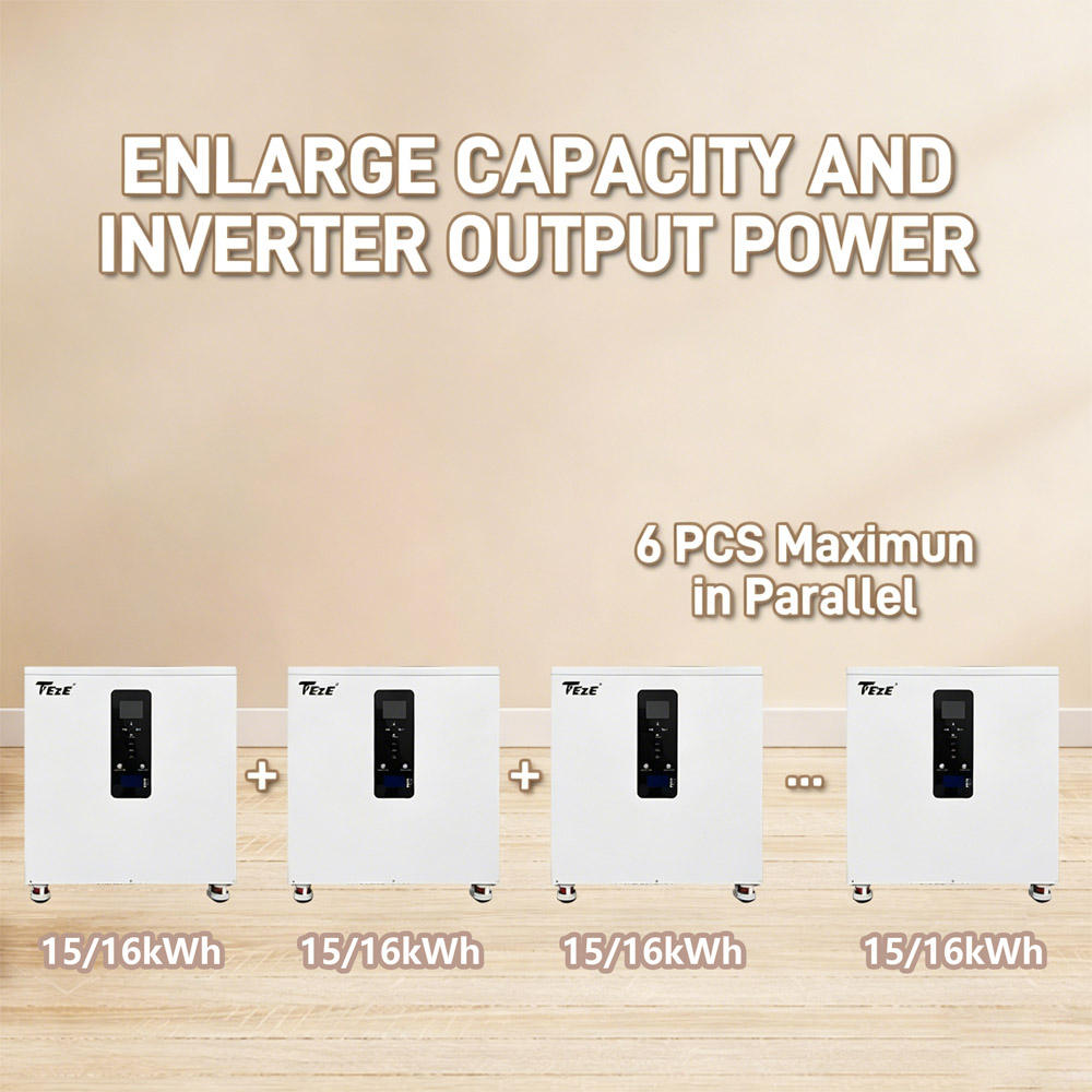 TezePower 51.2V 48V 314Ah All in One 16kWh LiFePO4 Battery Mobile ESS Built-in 10kW Hybrid Off-grid Inverter, BMS, MPPT, Active Balancer, Backup Power for Home