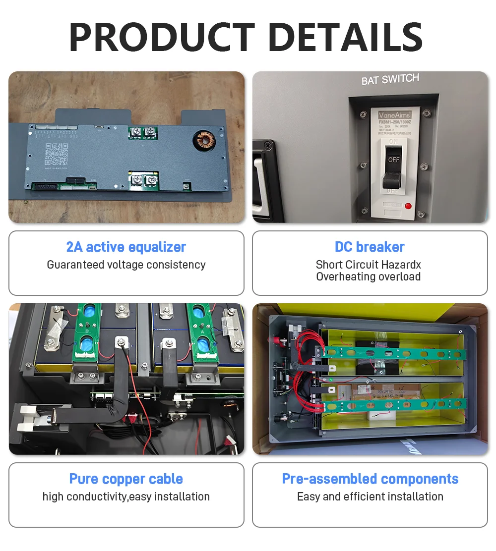 New TezePower DIY Case Kits for 51.2V 628AH MB56 32KWH LiFePO4 Battery Case Set with Air Switch, Built in Bluetooth JK 200A BMS, 2A Auto-Balancing