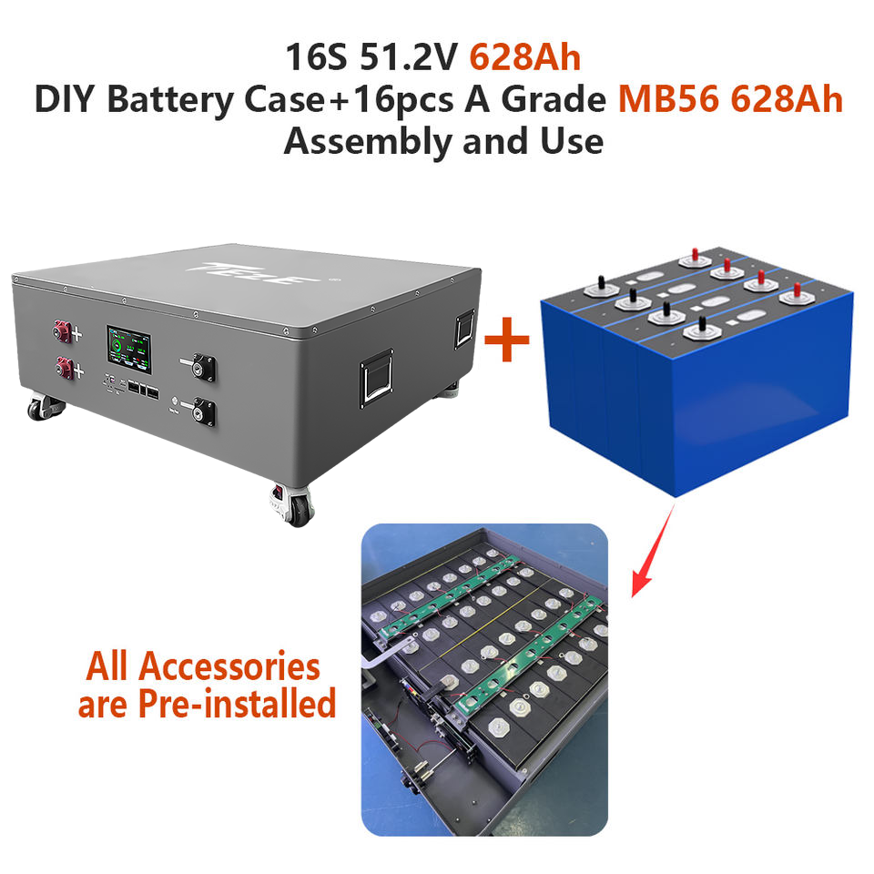New TezePower DIY Case Kits for 51.2V 628AH MB56 32KWH LiFePO4 Battery Case Set with Air Switch, Built in Bluetooth JK 200A BMS, 2A Auto-Balancing