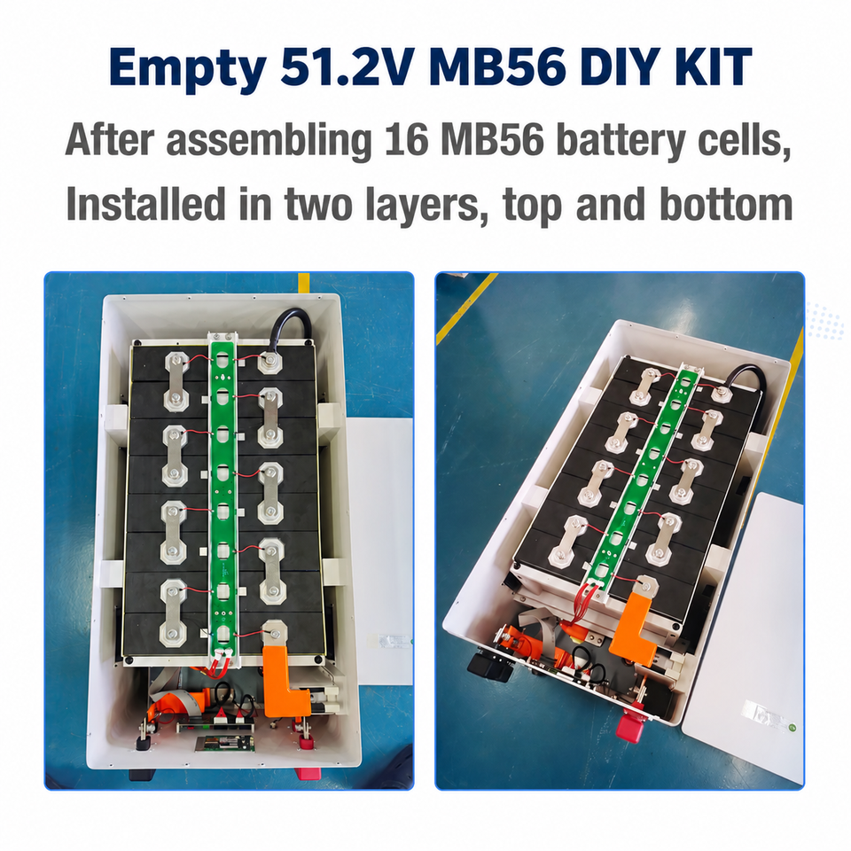 New TezePower DIY Case Kits for 51.2V 628AH MB56 32KWH LiFePO4 Battery Case Set DIY Box with Air Switch, Built in Bluetooth JK 200A BMS, 2A Auto-Balancing