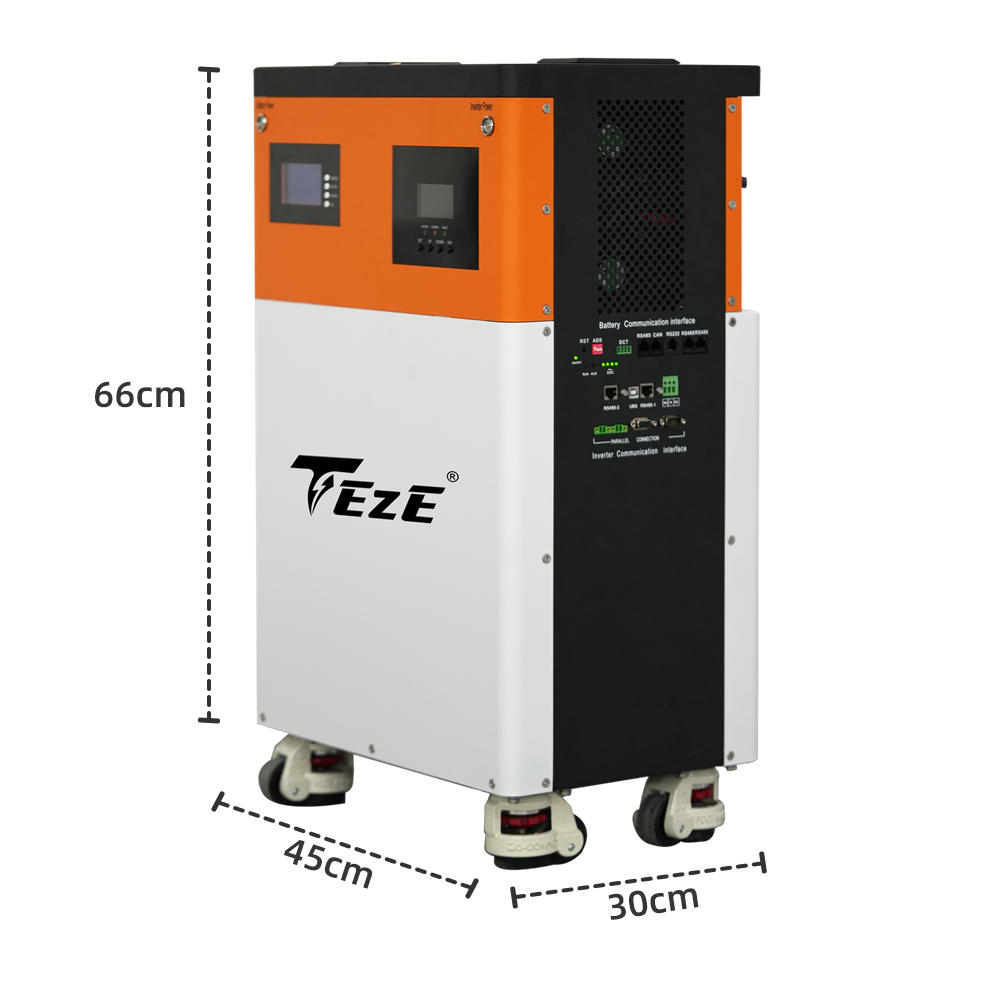 TezePower 51.2V 48V 100Ah 5kWh All in One Mobile ESS LiFePO4 Battery Built-in 5kw Inverter, BMS, MPPT, Active Balancer