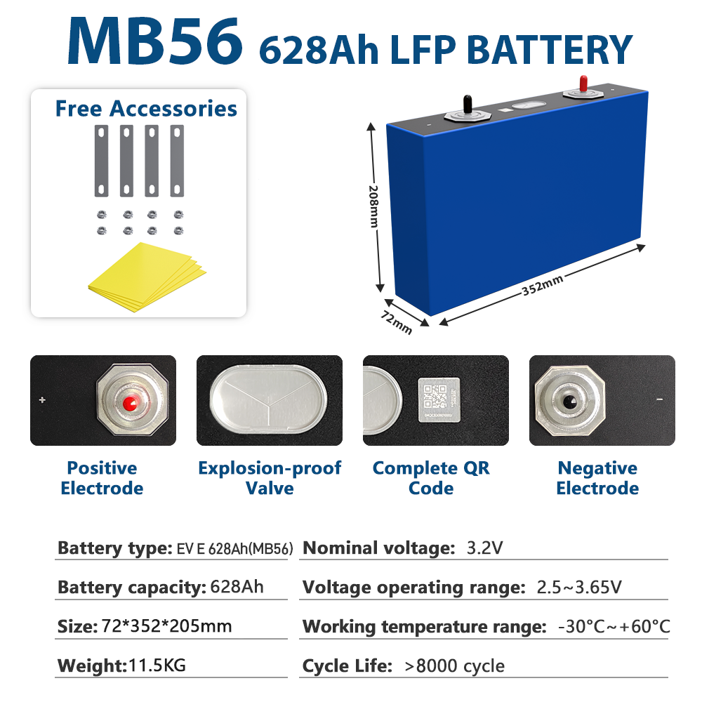 EVE 628Ah MB56 LiFePO4 Battery Cells - Brand New Grade A+ with QR Code
