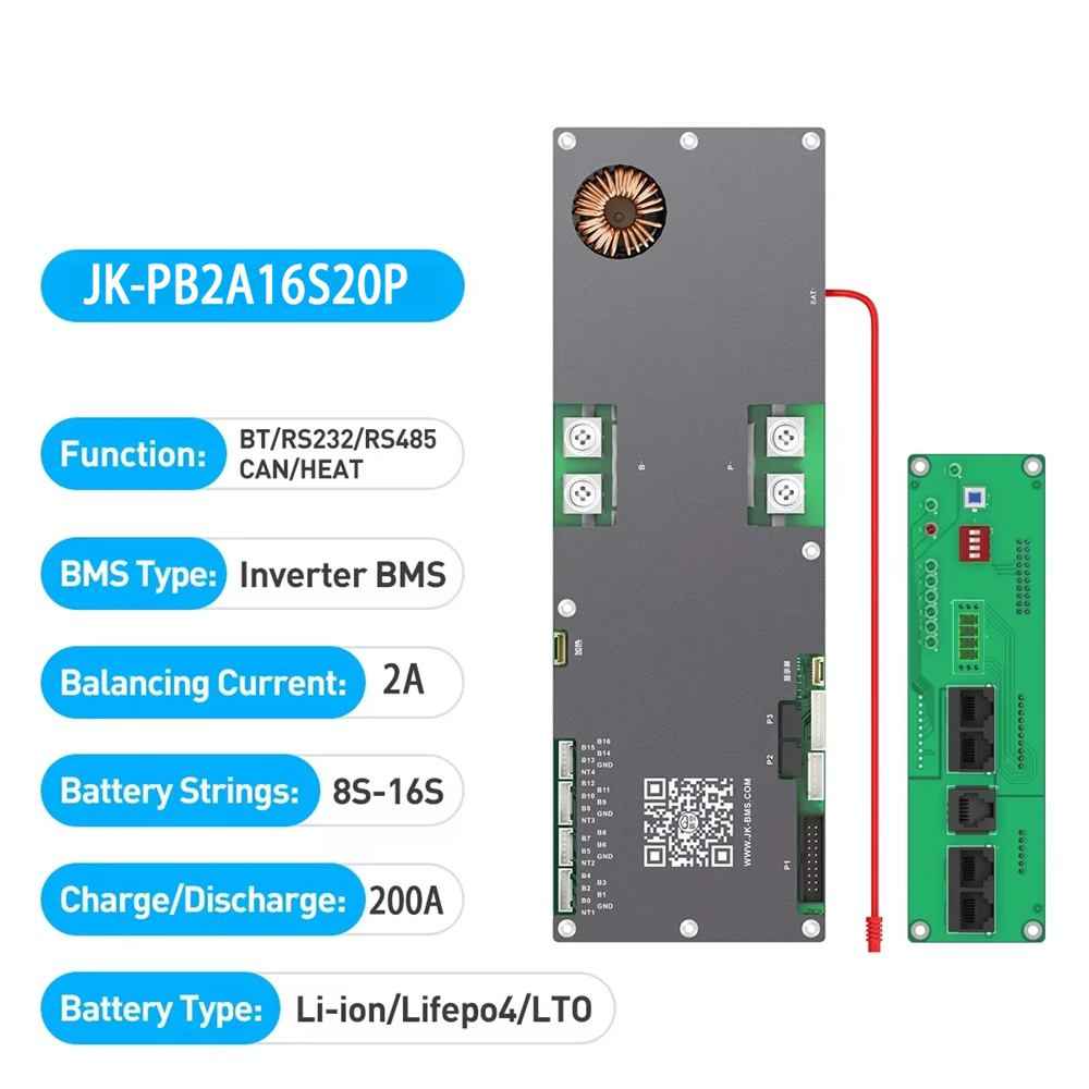 JK BMS V19 Smart BMS 16S 200A 150A 51.2V LiFePo4 ESS Inverter BMS with Bluetooth, 2A Active Balance for Home Energy Storage