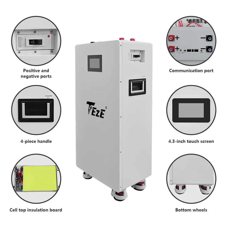 New TezePower DIY Case Kits for 51.2V 314Ah 300AH 280Ah 345AH LiFePO4 Battery Case Set Vertical DIY Box with Circuit Breaker, Built in Bluetooth JK 200A BMS, 2A Auto-Balancing