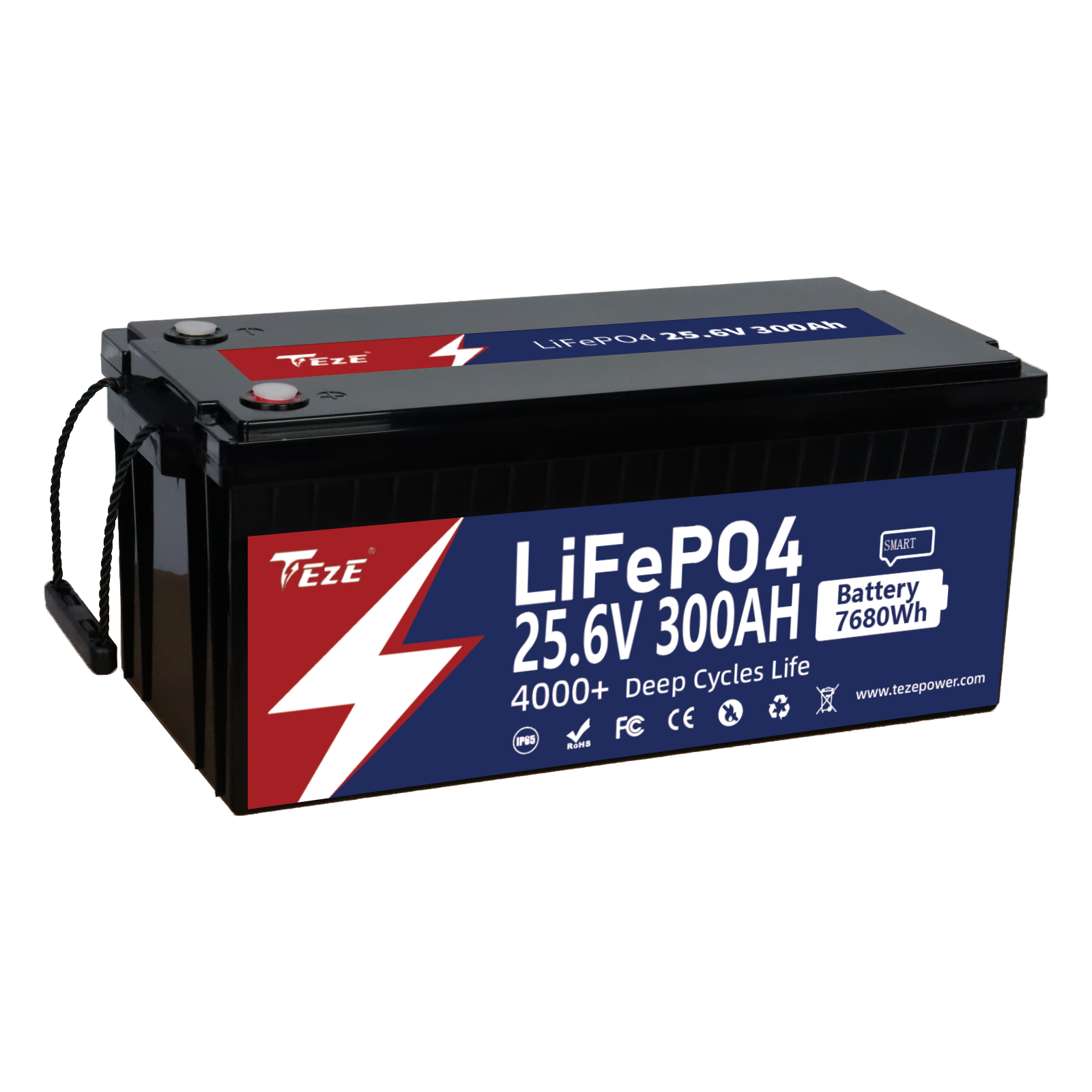 TezePower 24V 300Ah LiFePO4 Lithium iron Battery with Bluetooth Built-in Smart 200A Daly BMS, Self-heating and Active Balancer