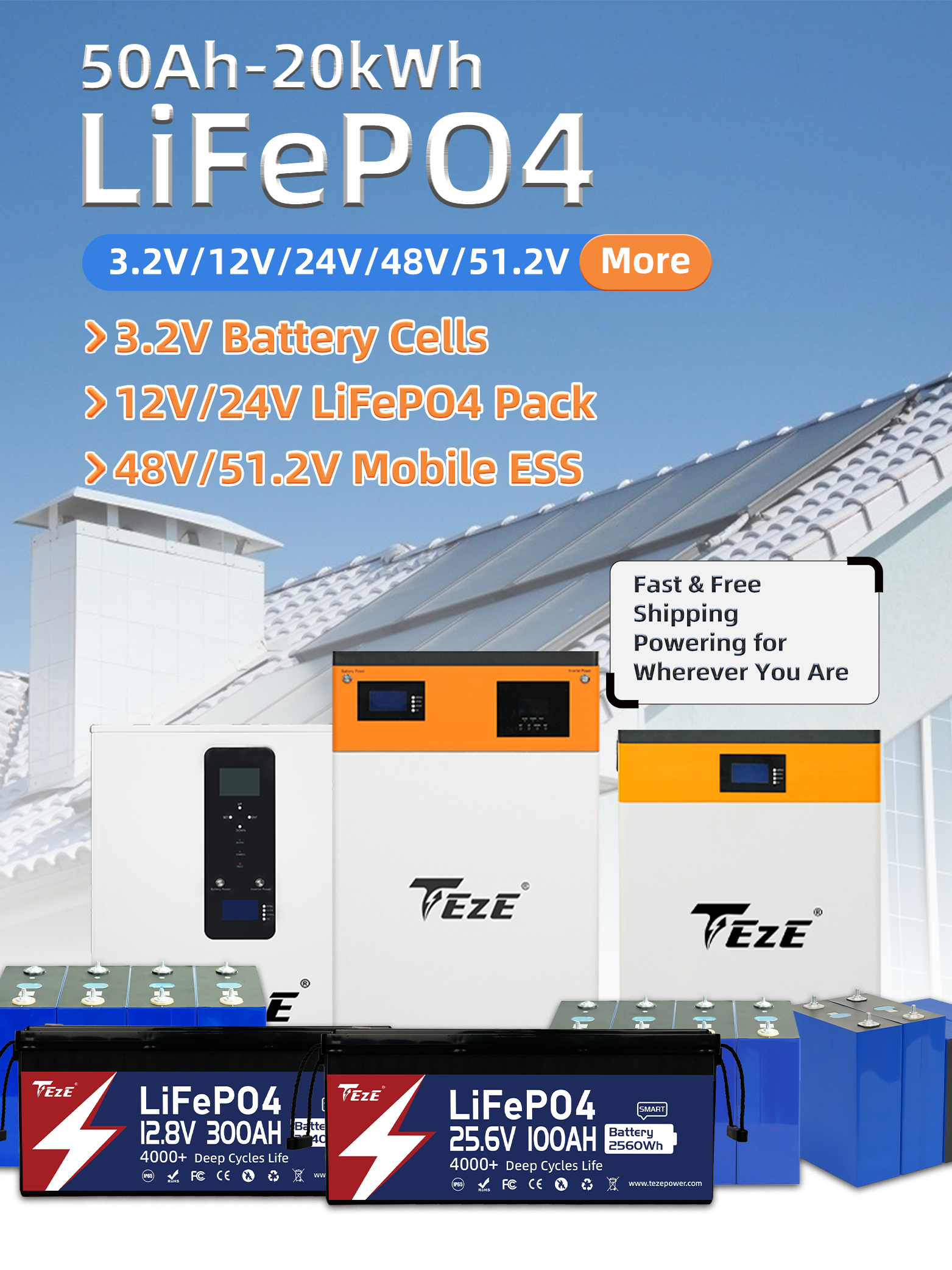 TezePower 12V 400Ah LiFePO4 Battery with Bluetooth, Self-heating and Active  Balancer, Built-in 250A Daly BMS(Bluetooth Built-in Version)