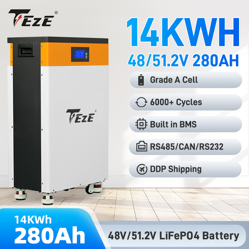 EU Stock-TezePower 51.2V 48V 280Ah LiFePO4 Battery 14kWh Solar Lithium ion Battery Mobile ESS With Active Balancer-Home Energy Storage System-Backup Power for Home
