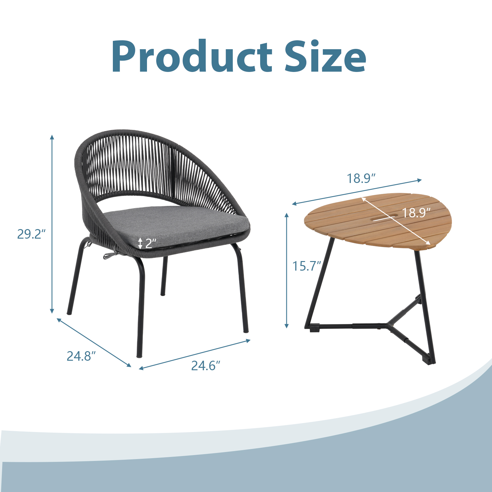  3pcs Outdoor Bistro Set,Metal Woven Rope furniture set, 3pcs patio set, With Black /Grey/Beige Cushions