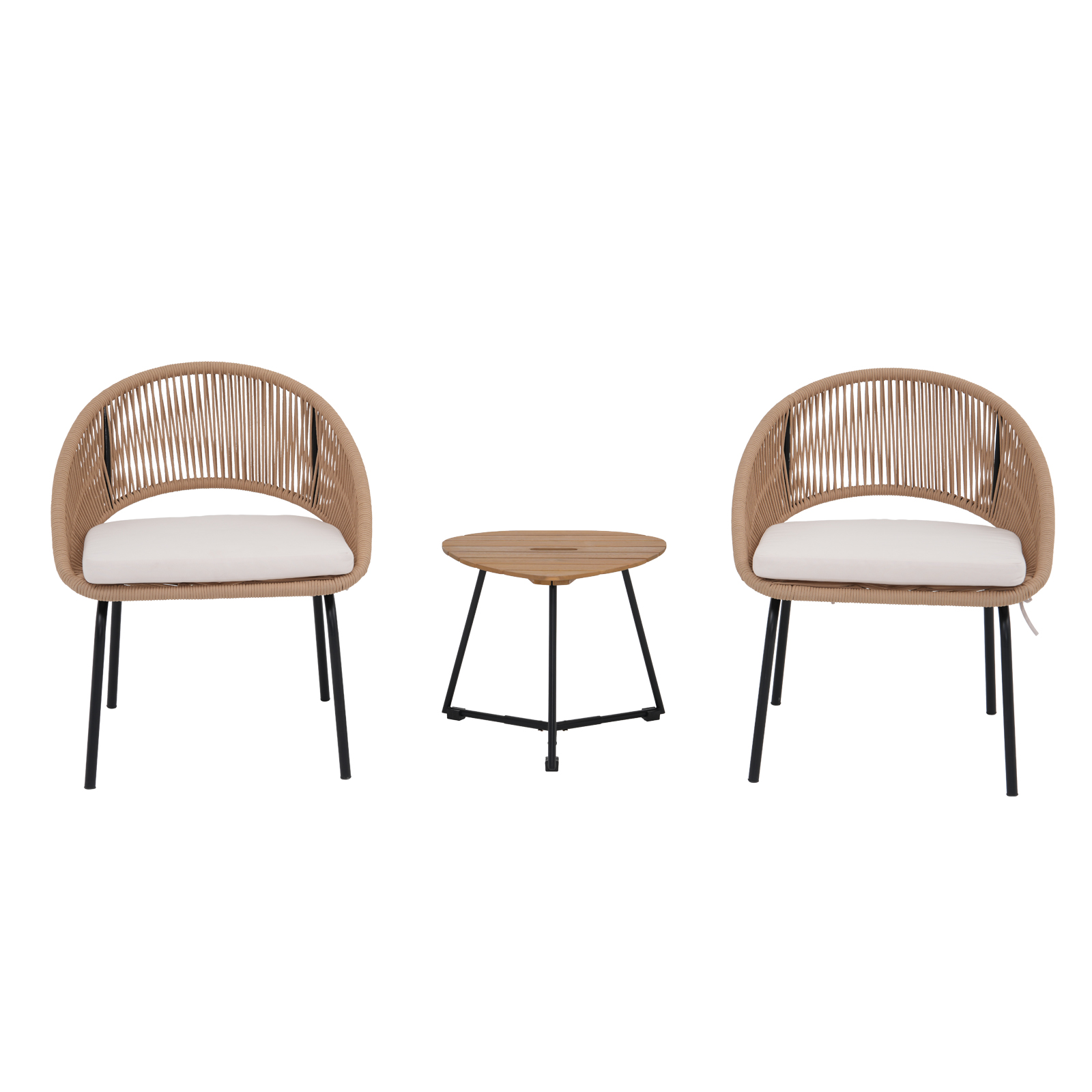  3pcs Outdoor Bistro Set,Metal Woven Rope furniture set, 3pcs patio set, With Black /Grey/Beige Cushions