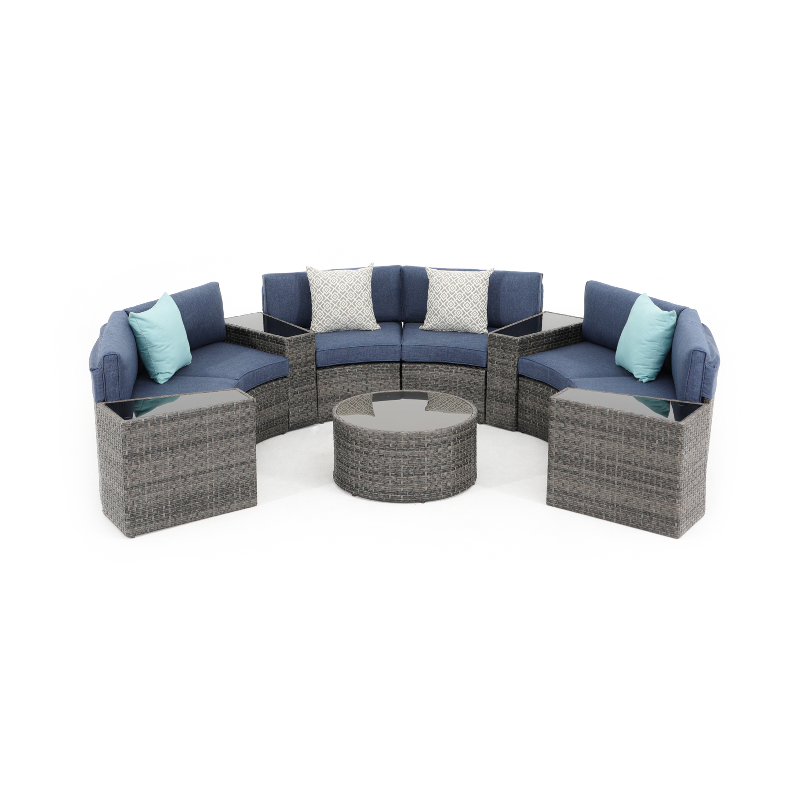 11pcs Outdoor Curved Sofas Wicker Half-Moon Sectional Set, 4 Colors