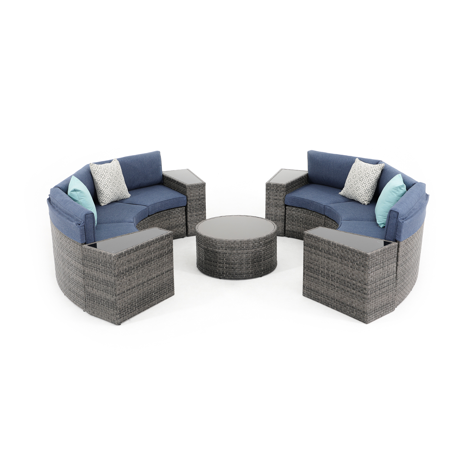 11pcs Outdoor Curved Sofas Wicker Half-Moon Sectional Set, 4 Colors