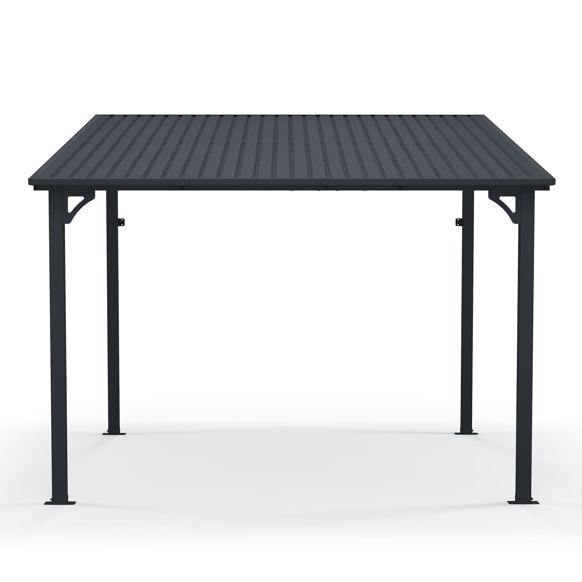 Outdoor Gazebo, Outdoor Lean to Gazebo Pergola w/Drainage Holes, Wall-Mounted Gazebo with Hard Top Metal Awnings for Patio Backyard Deck, Dark Grey