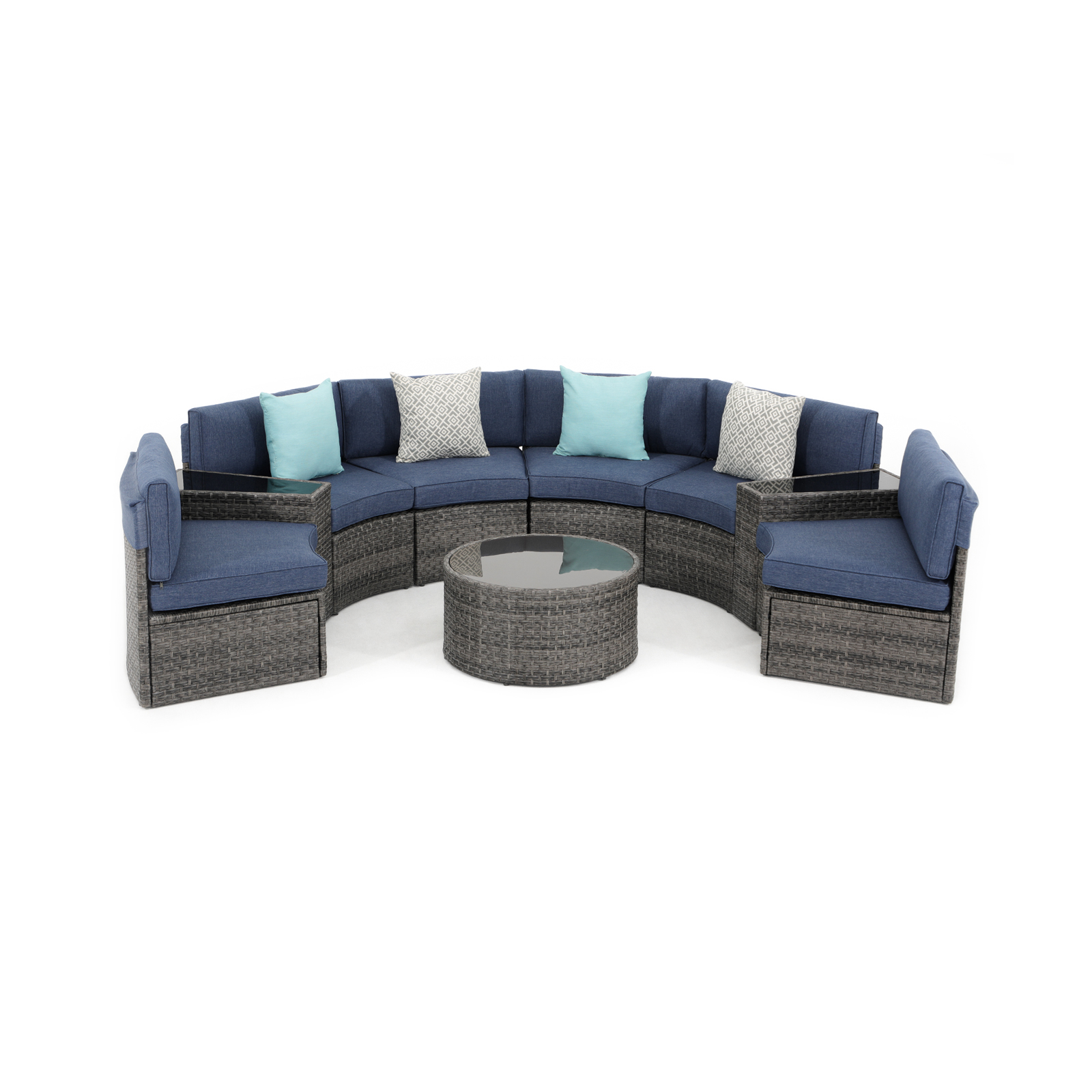 5-11 pcs Outdoor Curved Sofas, Curved Outdoor Sectionals,Denim Blue