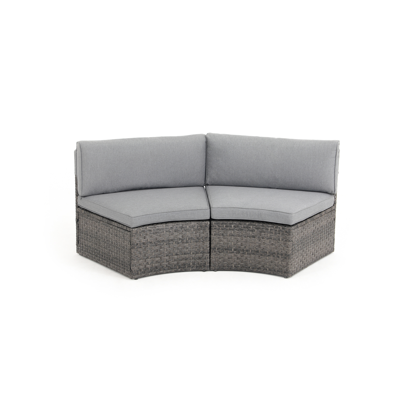 2 pcs Half Moon Armless Sofa Wicker Outdoor Curved Sofa, Brown/Grey