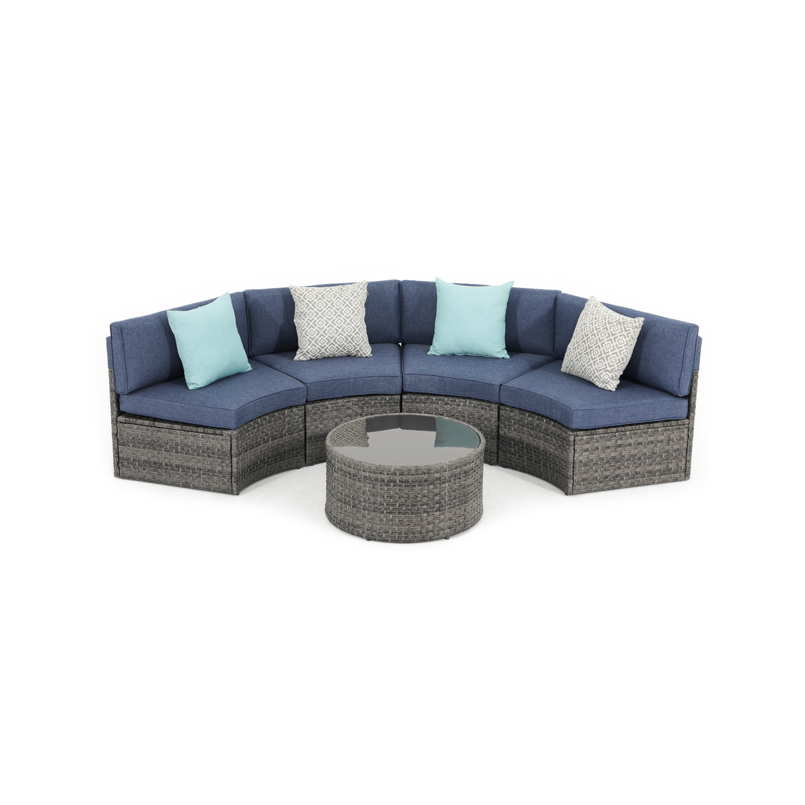 5-11 pcs Outdoor Curved Sofas, Curved Outdoor Sectionals,Denim Blue