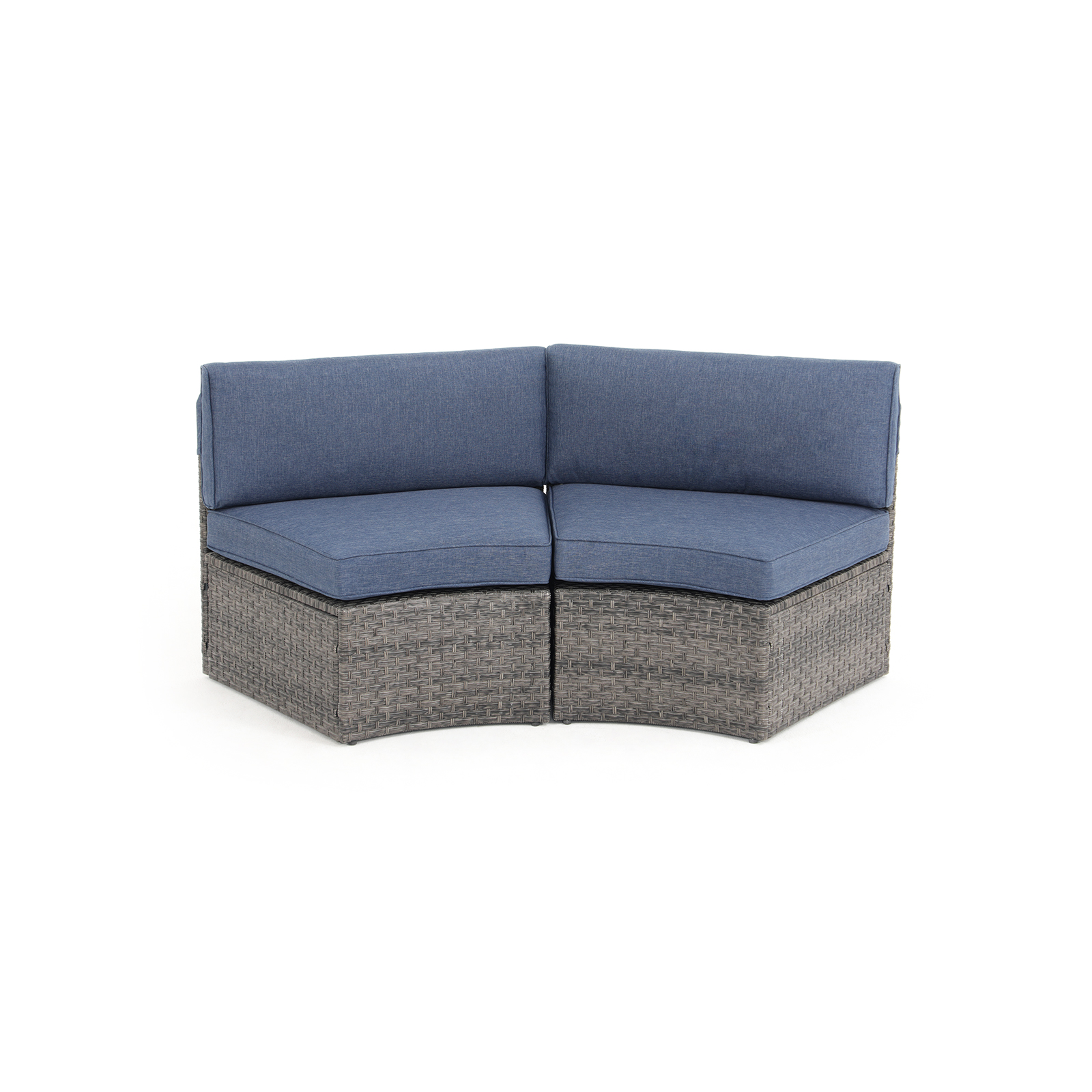 2 pcs Half Moon Armless Sofa Wicker Outdoor Curved Sofa, Brown/Grey