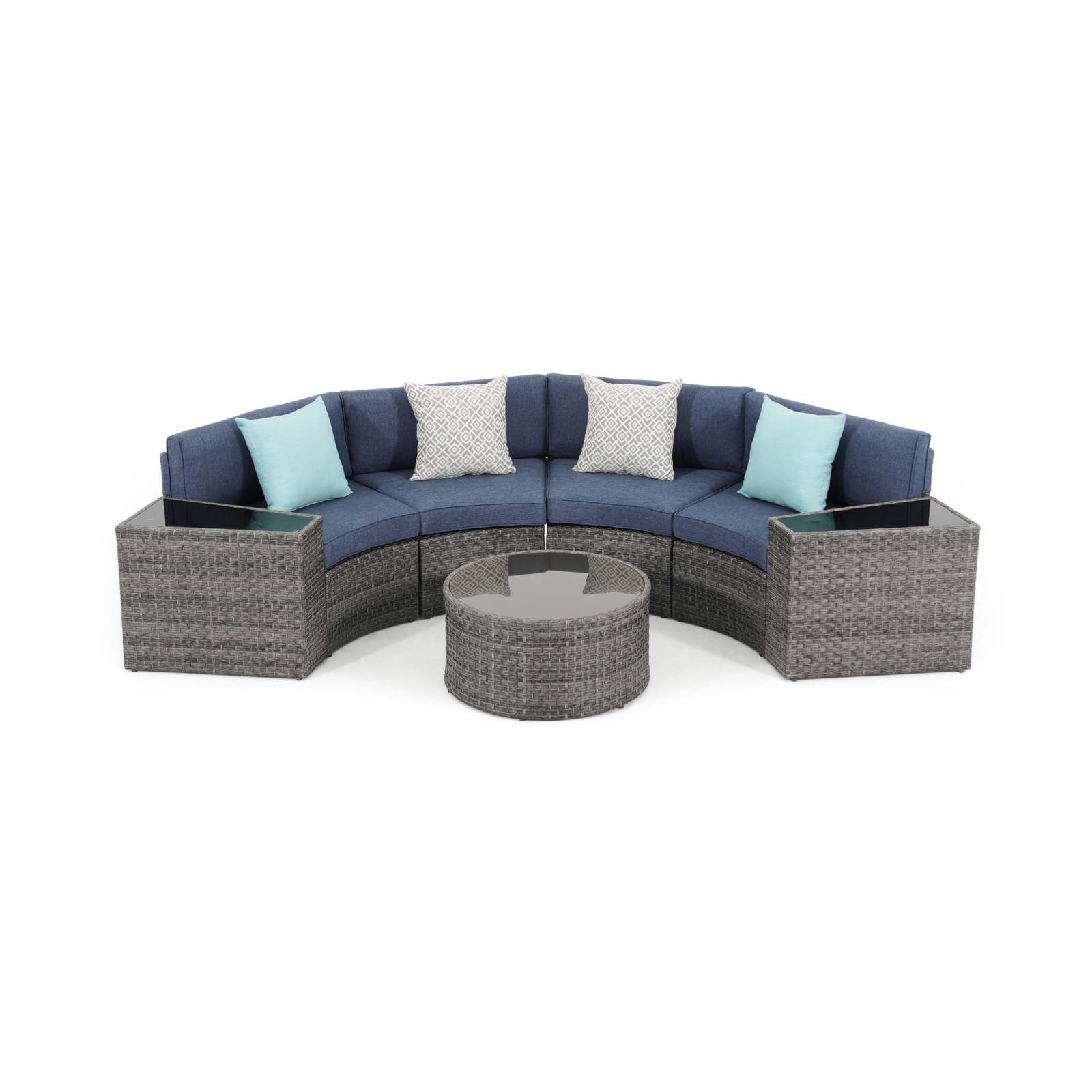 5-11 pcs Outdoor Curved Sofas, Curved Outdoor Sectionals,Denim Blue