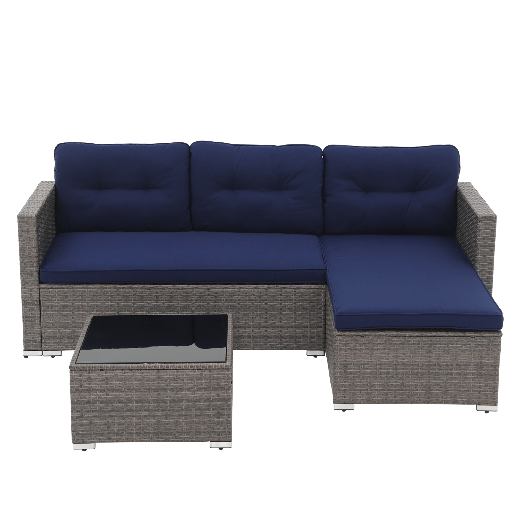 3pcs Outdoor Patio Sectional Set Wicker Furniture Set For Small Spaces