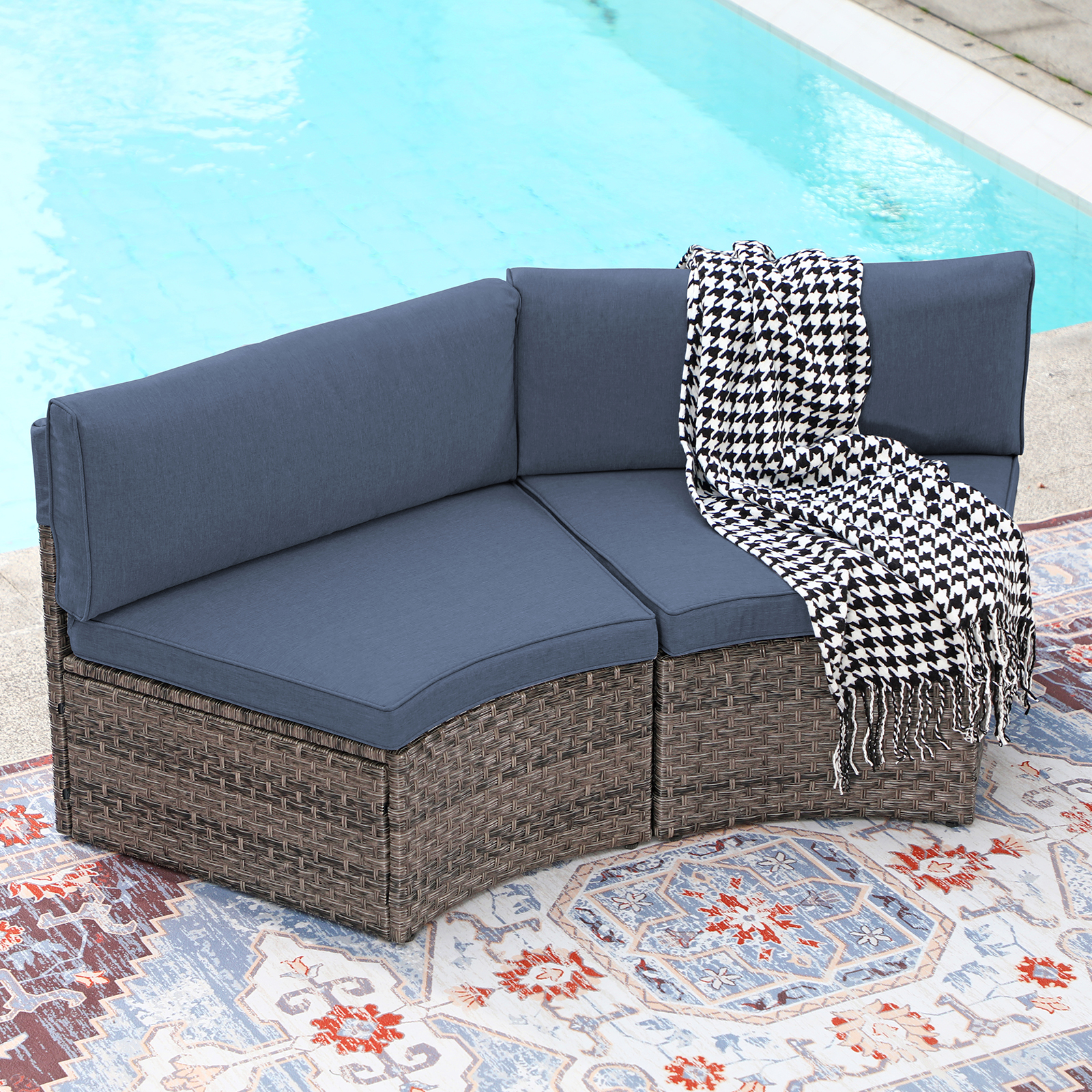 11pcs Outdoor Curved Sofas Wicker Half-Moon Sectional Set, 4 Colors