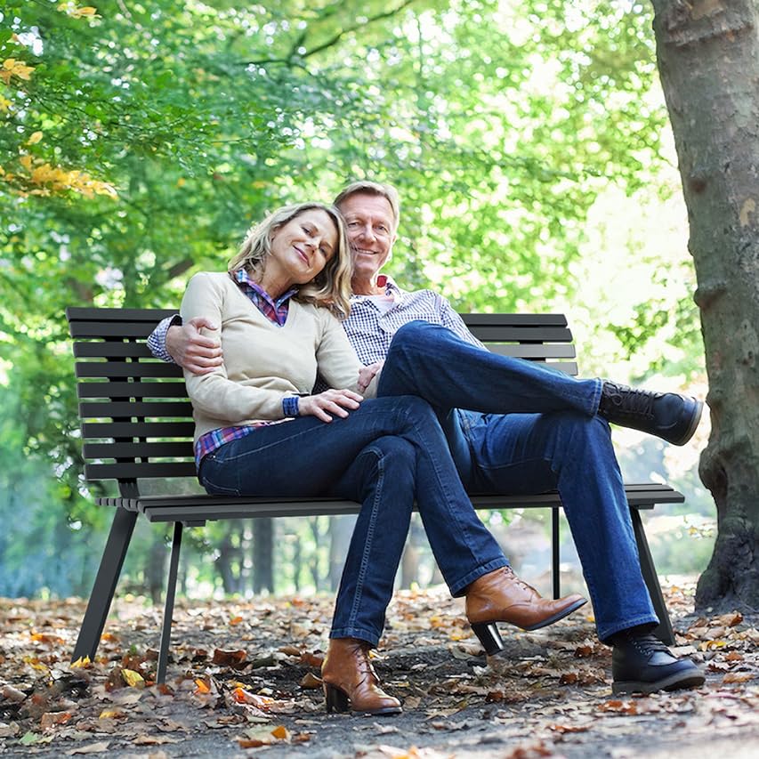 Aluminum Outdoor Garden Bench with Backrest Patio Park Seating, Black/Green