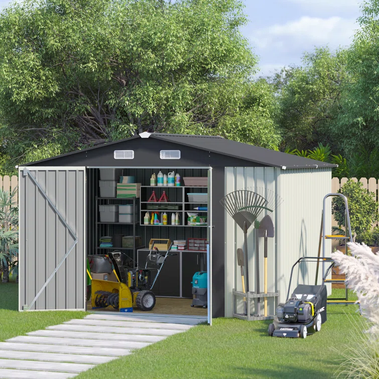 10' x 8' Outdoor Storage Shed, Metal Garden Tool Shed with Lockable Door