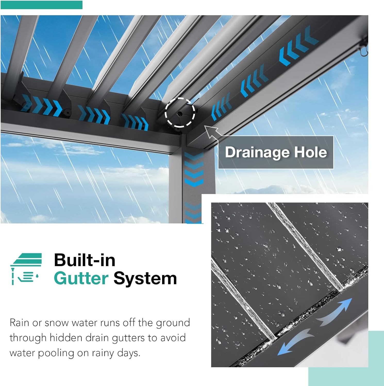 Aluminum Frame Louvered Pergola with Adjustable Rainproof Roof, Shaded Curtains and Netting