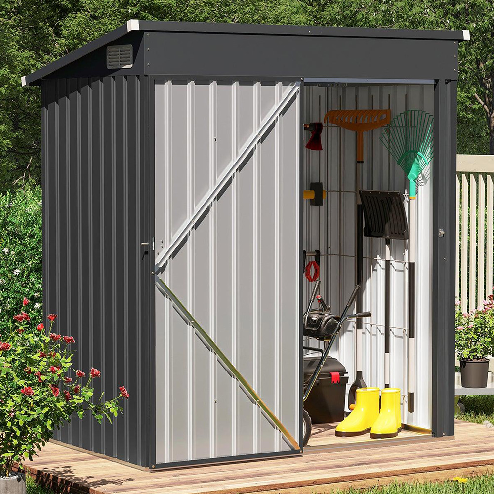 Metal Outdoor Storage Shed Heavy Duty Steel Garden Tool Shed, Black 