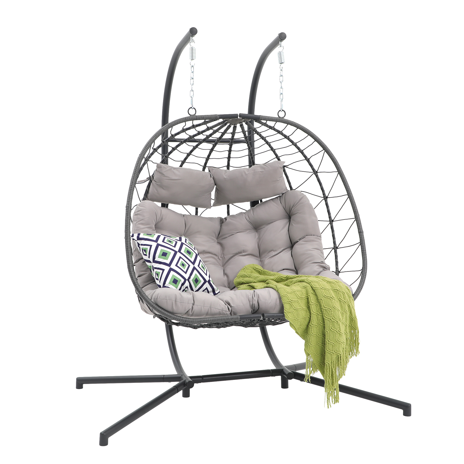2 Person Egg Swing Chair with Stand, Steel Frame Folding Egg Chirs, 3 Colors