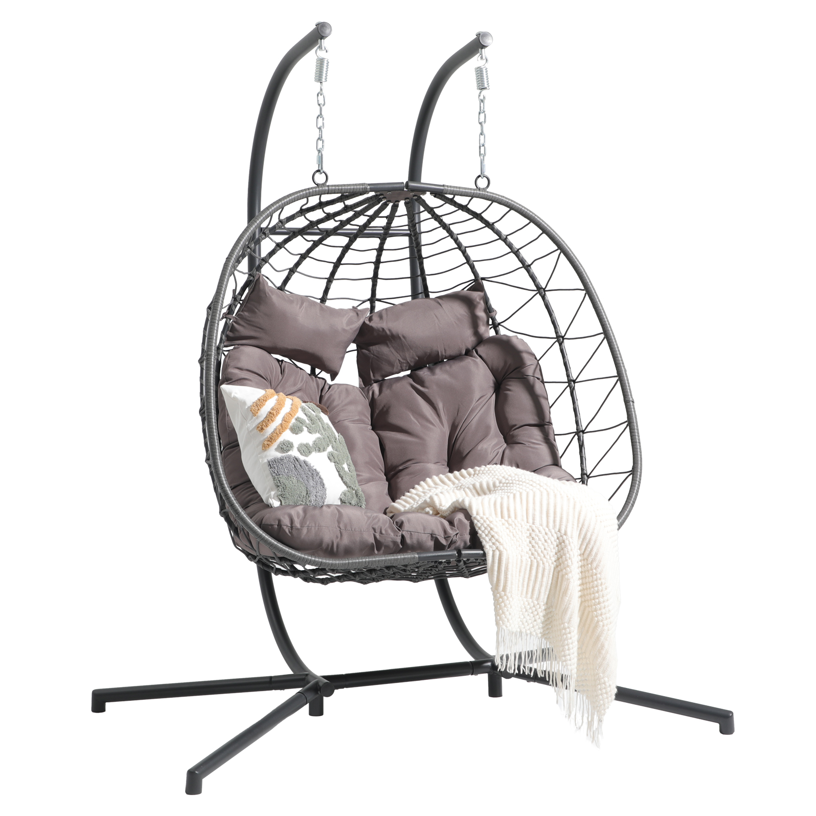 2 Person Egg Swing Chair with Stand, Steel Frame Folding Egg Chirs, 3 Colors