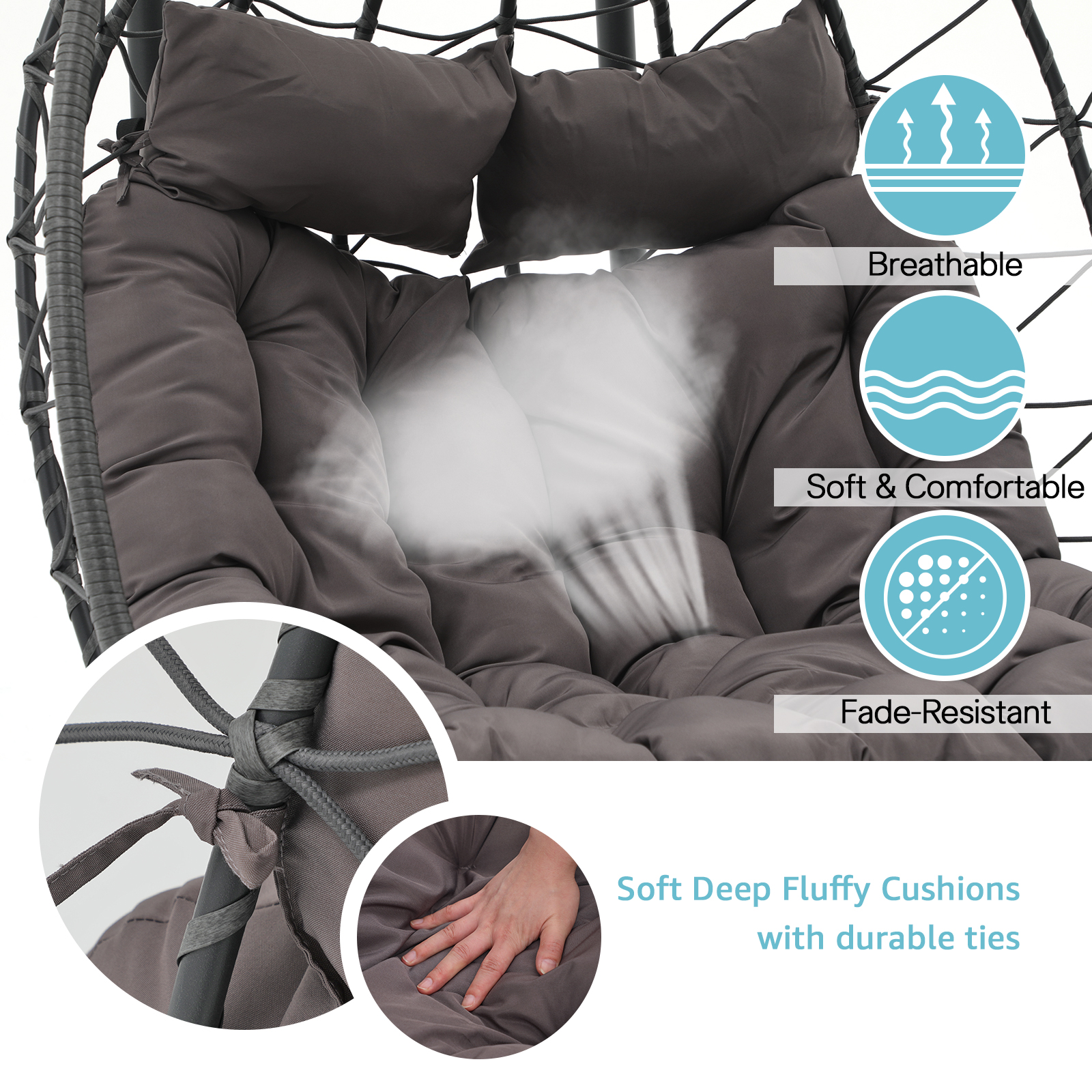 2 Person Egg Swing Chair with Stand, Steel Frame Folding Egg Chirs, 3 Colors