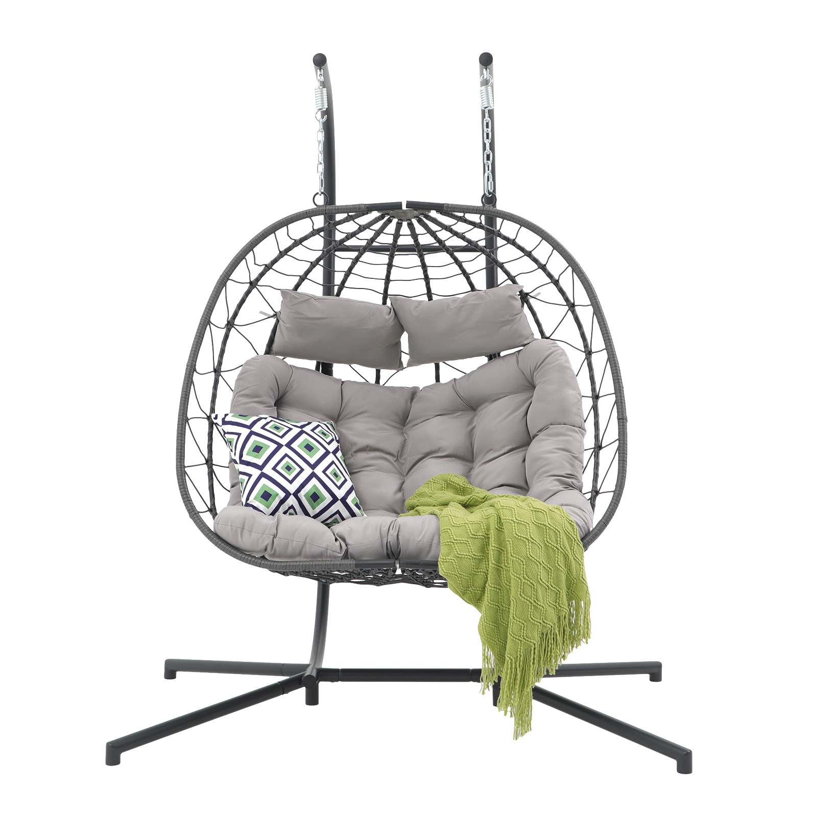 2 Person Egg Swing Chair with Stand, Steel Frame Folding Egg Chirs, 3 Colors