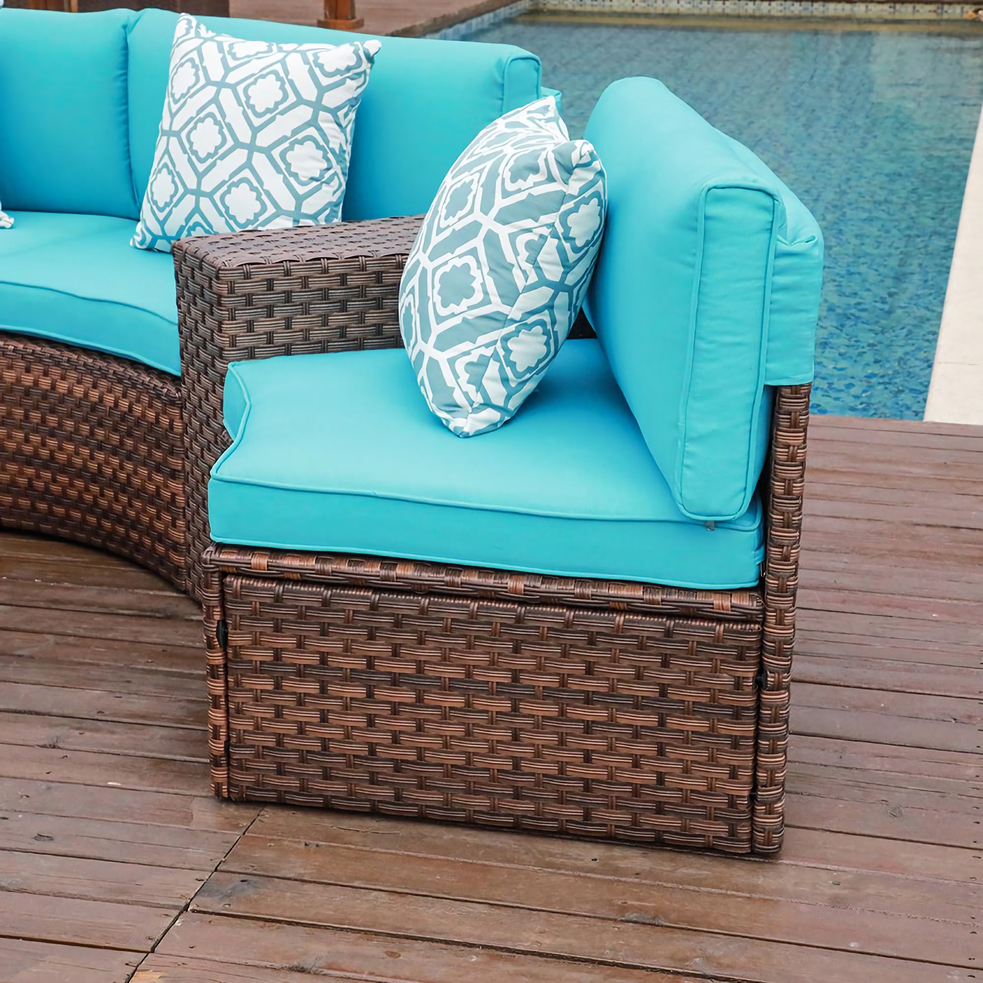 2 pcs Half Moon Armless Sofa Wicker Outdoor Curved Sofa, Brown/Grey