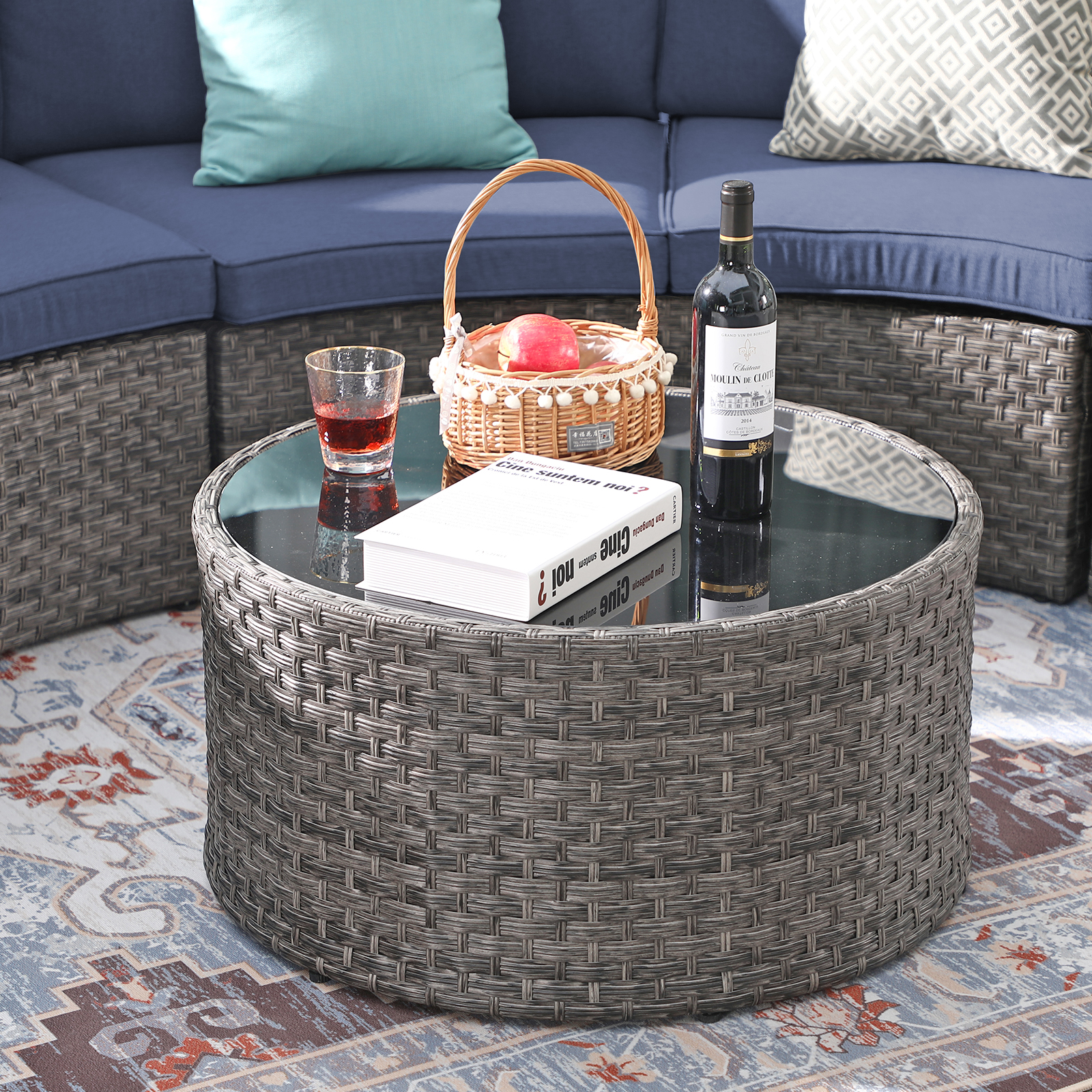 11pcs Outdoor Curved Sofas Wicker Half-Moon Sectional Set, 4 Colors