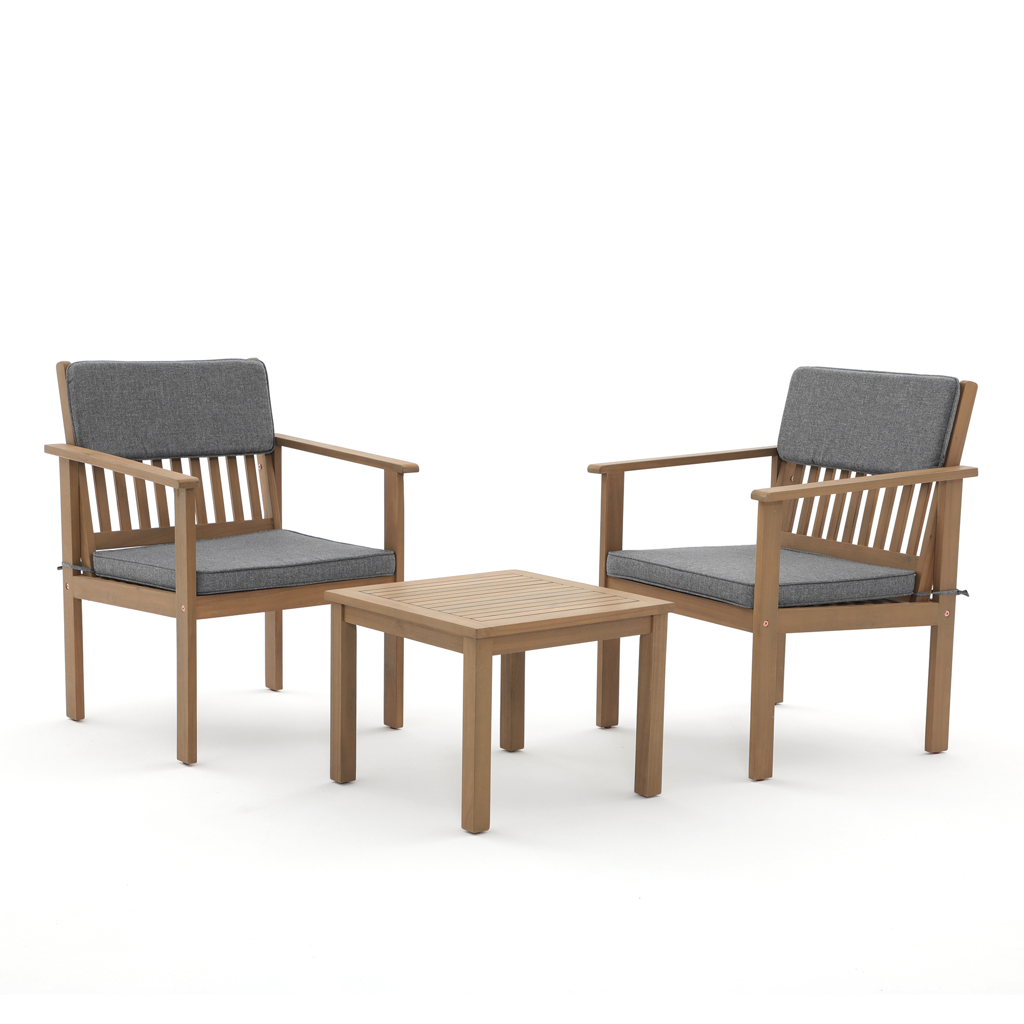 3 Piece Acacia Wood Outdoor Patio Furniture Set, FSC Certified Bistro Table and Chairs