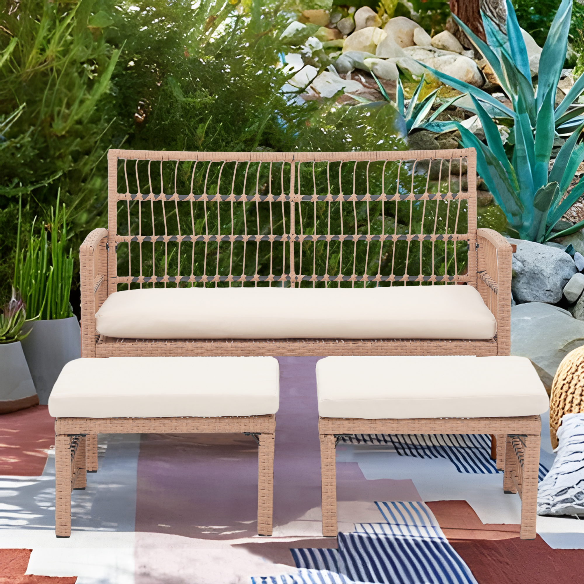 Wicker chairs with online ottoman underneath