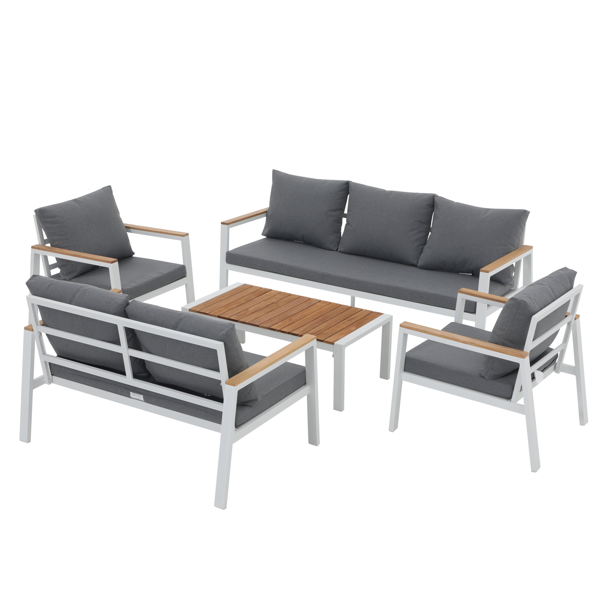 7 Seating Aluminum Patio Furniture Set with Teak Top Coffee Table