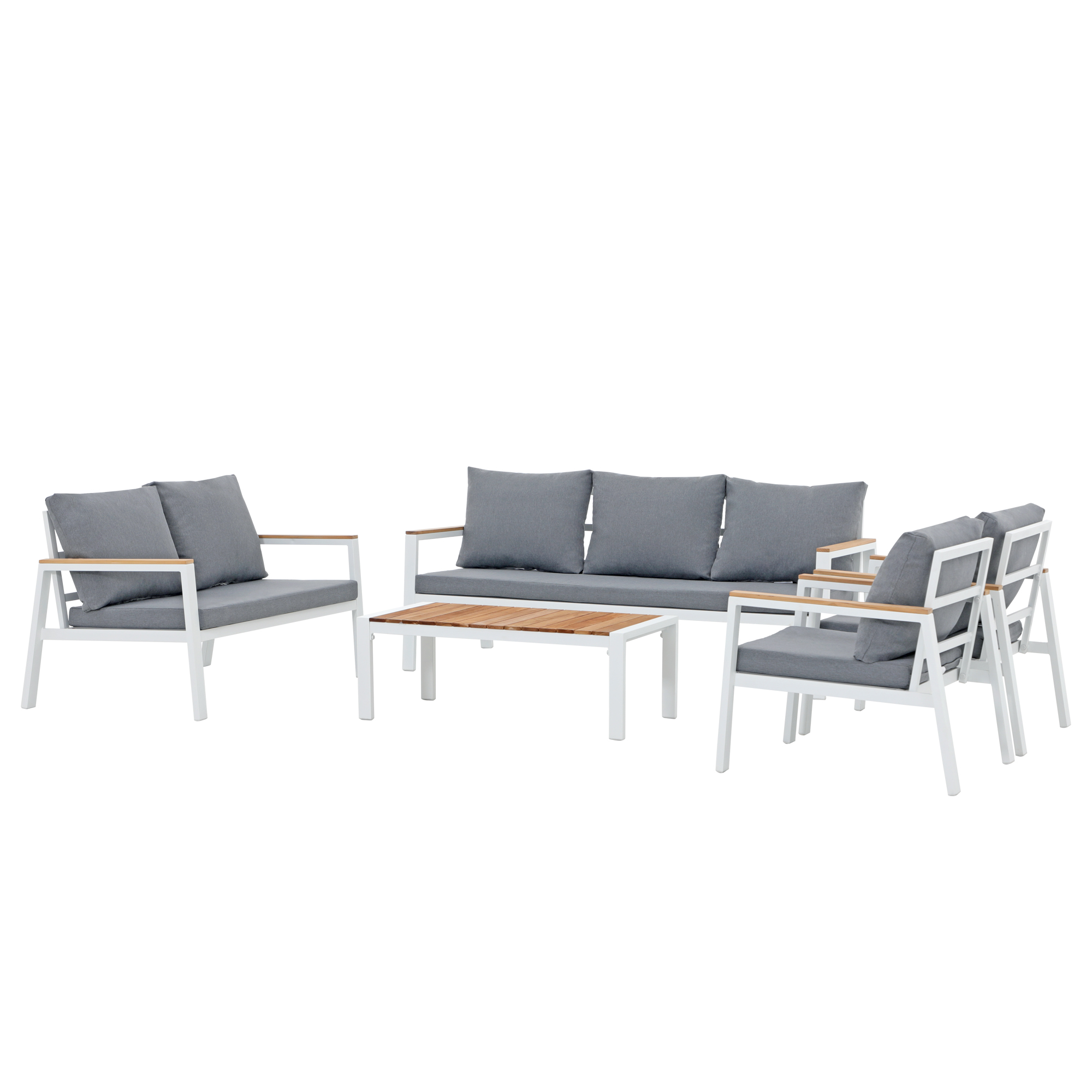 7 Seating Aluminum Patio Furniture Set with Teak Top Coffee Table