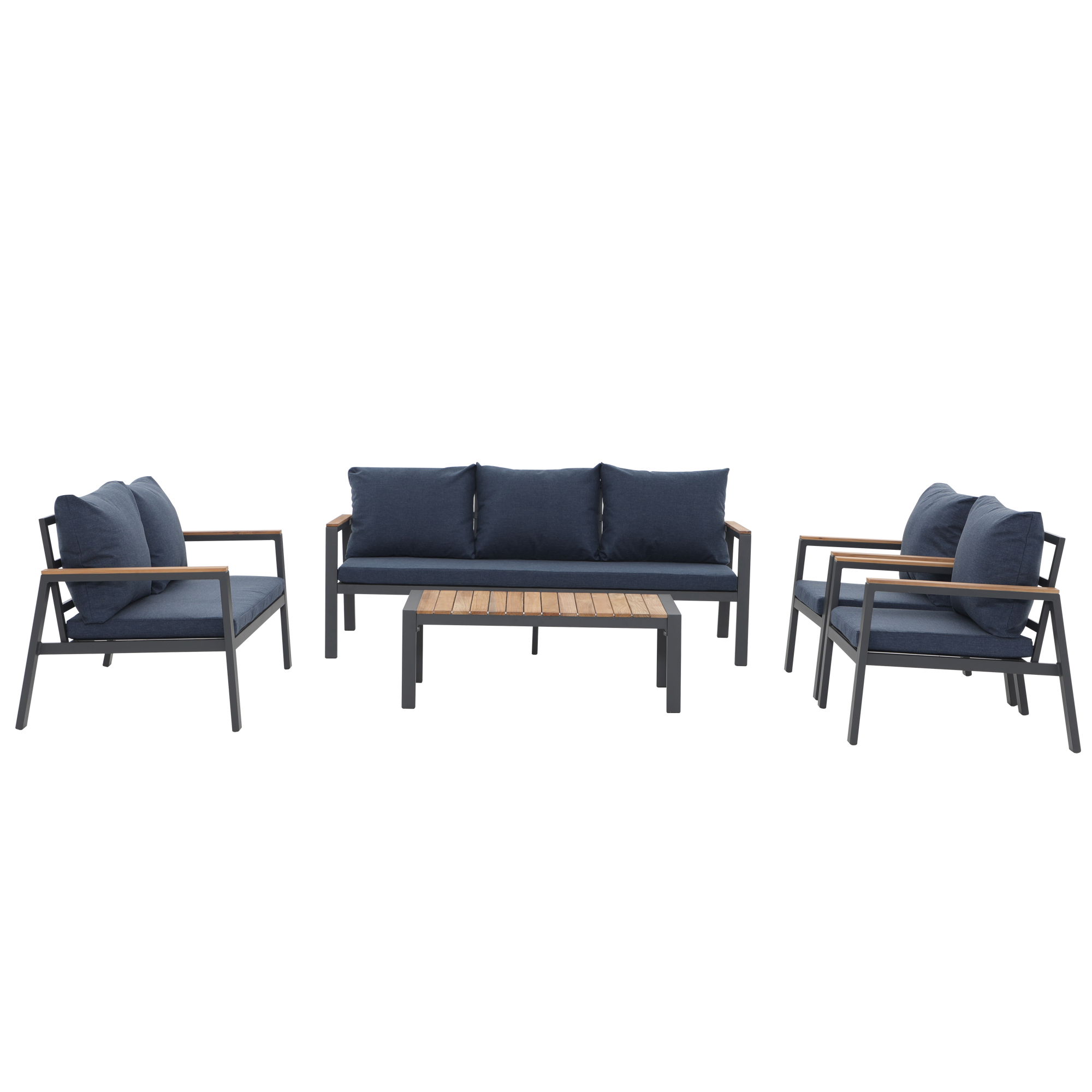 7 Seating Aluminum Patio Furniture Set with Teak Top Coffee Table